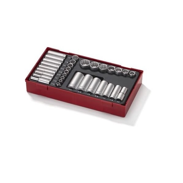 32 Piece 1/4 Inch & 3/8 Inch Drive 12 Point SAE Shallow & Deep Chrome Vanadium Socket Set